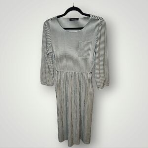 Merokeety Midi T-shirt Dress Women's Size M Black & White Stripe w/ Pocket